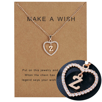 

Make A Wish 26 Letters Alphabet Pendant Necklace Cubic Zirconia Love Heart Crystal Charm Necklace for Women Jewelry With Card