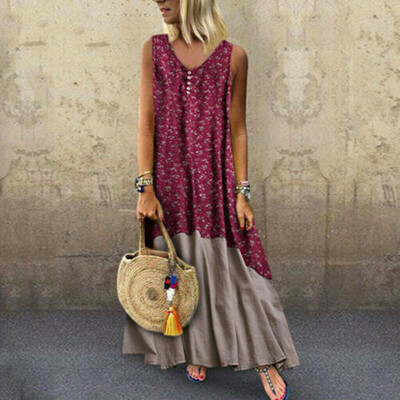 

Womens Summer Boho Casual Long Maxi Evening Party Cocktail Beach Dress Sundress