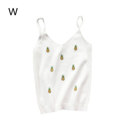 

Fashion Pineapple Pattern Embroidery V-neck Short Slim Knit Bottoming Camisole