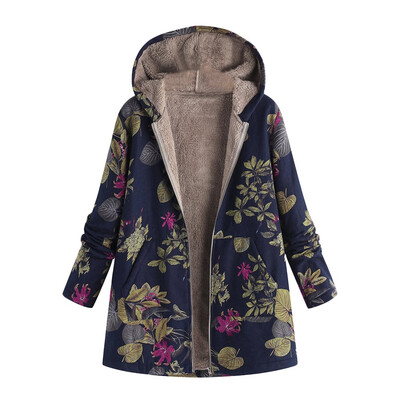 

Roseonmyhand Womens Winter Warm Outwear Floral Print Hooded Pockets Vintage Oversize Coats
