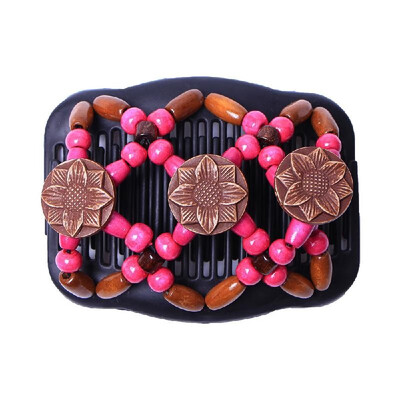 

Retro Wooden Beads Magic Hair Comb Double Row Hairpin Insert Women Hairstyle Clip