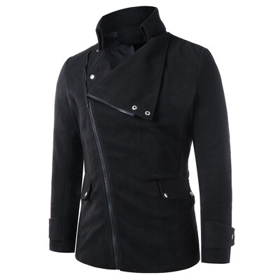 

Stand Collar Flap Pockets Zip Up Coat