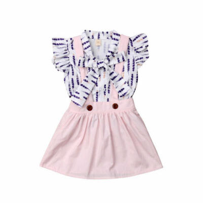 

Toddler Kids Baby Girl Fly Sleeve Shirts Suspender Romper Dress Skirts Clothes