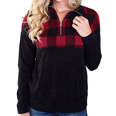 

Starmoon Women Long Sleeve Casual Plaid Stitching Pullover SweatShirts Top Blouse