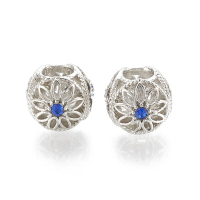 

Alloy European Beads with Rhinestone Hollow Large Hole Beads Rondelle with Flower Platinum 12x10mm Hole 5mm