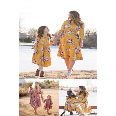 

Summer Family Clothes Mother Daughter Beach Sundress Women Kids Girls Long Dress