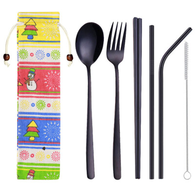 

Toponeto Stainless Steel Dinnerware Set Metal Straw Spoon Fork Chopsticks Tableware 6 Pcs