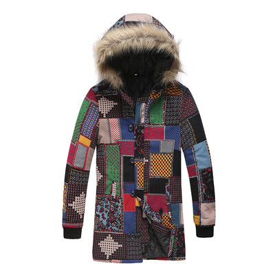 

Fashion Mens Vintage Printed Warm Pocket Hooded Winter Jacket Faux Fur Coat Hot