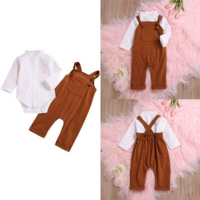 

2PCS Newborn Infant Baby Boy Girl Long Sleeve Romper TopsBib Pants Overall Outfit Set