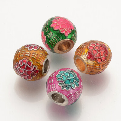 

Alloy Enamel European Beads Large Hole Beads Rondelle with Flower Mixed Color 13514x13mm Hole 5mm