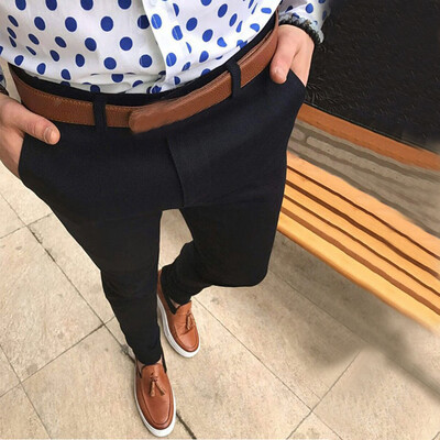 

Gobestart Mens Long Casual Business Slim Expandable Trousers Suit Pants Plain-Front Pant