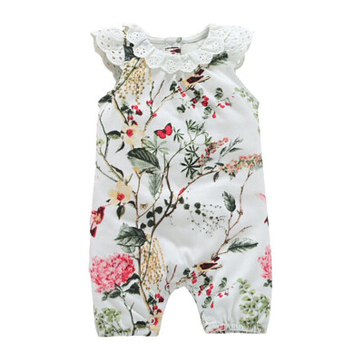 

Summer Newborn Baby Girls Sleeveless Rompers Floral Pattern Cotton One-Piece Romper Jumpsuit