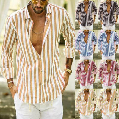 

2019Men Cotton Linen Long Sleeve Summer Solid Shirt Casual Loose Dress Comfy Top