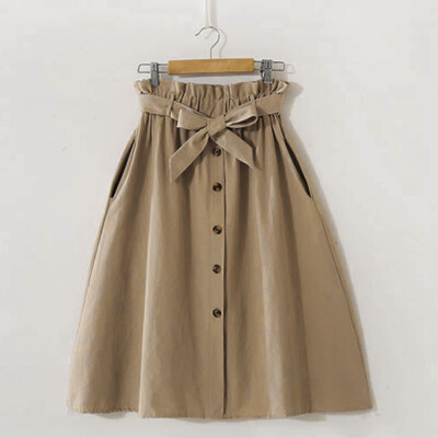 

Women Button Front Loose Swing Skirt Elastic High Waist Casual Midi Skirt Dress