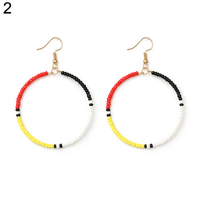 

Womens Ethnic Style Multi Color Seed Beads Bohemian Hoop Round Hook Earrings