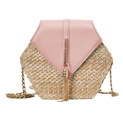 

Hex-shape StrawPU Shoulder Handbags Women Top-handle Summer Beach Boho Bag