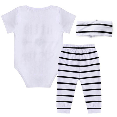 

Newborn New Baby Letter Stripe Girl Romper Pants Headband Outfits Set Clothes