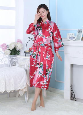 

Sexy Womens Lady Satin Peacock Kimono Dressing Gown Long Bath Robe Night Dress