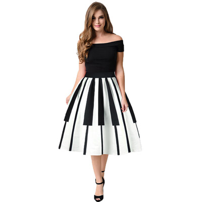 

Roseonmyhand Women Piano Keys Printed Skirt High Waist Thin Skirt Fancy Pattern Skirt