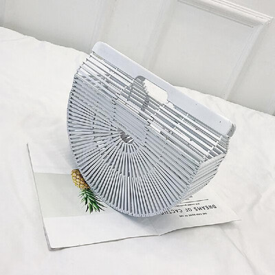 

Fine Quality Handmade Beach Portable Half Moon Bamboo Weaving Bag Hand-held Strip Manual Bandbag Knitted by Hand Stylish Shopping