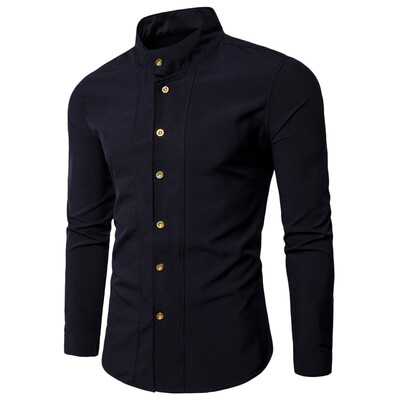 

Casual Stand Collar Long Sleeve Shirt