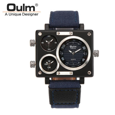 

OULM Men Business Watch Luxury Canvas Band Quartz Watch Three Time Zone Sport Wristwatch