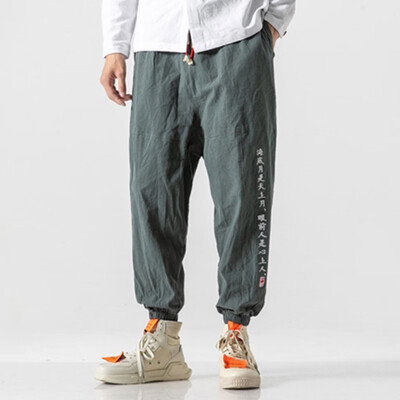 

Gobestart Mens New Style Fashion Flax Retro Trousers Large Individualized Printed Trouser