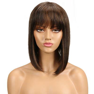 

Noble Blue Straight Human Hair Wigs With Bangs Brazilian Remy Hair Human Hair Wig Perruque Cheveux Humain Cheap Free Shipping