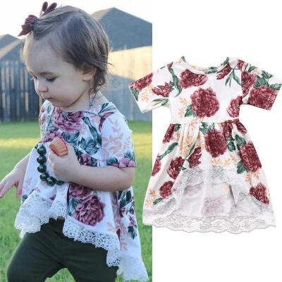 

Newborn Kid Baby Girl Clothes Floral Lace Prom Party Tops T Shirt Tail Dresses