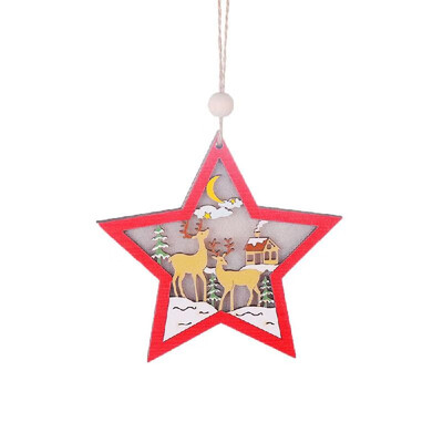 

Portable Delicate Christmas Decoration Wooden Hollowed-Out Figure Creative Christmas Tree Pendant With Light