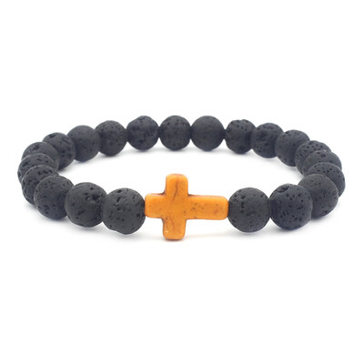 

8mm Lava Stone Beads Turquoise Cross Elastic Bracelet Essential Oil Perfume Diffuser Bracelet
