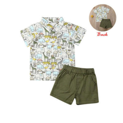 

US 2PCS Toddler Kids Baby Boy Animal Print T-shirt Shorts Pants Outfit Clothes