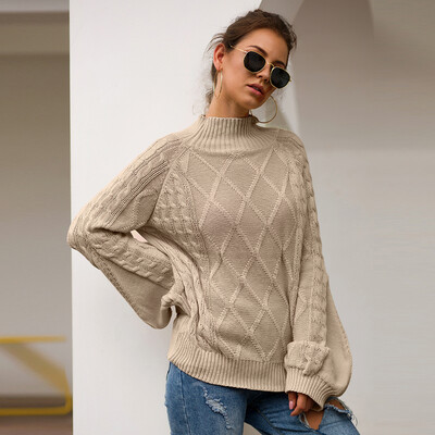 

New Women Autumn Fashion Concise Casual All-match Solid Color Loose Elegant Lantern Sleeve Sweate