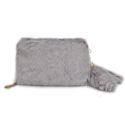 

Fashion Soft Plush Metal Shoulder Strap Women Party Zipper Crossbody Bag Pouch