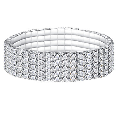 

Crystal Bracelets Silver Plated Shiny Wristband Single Row Stretched Elastic Strand Bracelet for Women Girlfriend Gifts