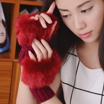 

Women Winter Elegant Mitten Gloves Warm-Keeping Knitting Wool Half Finger Gloves