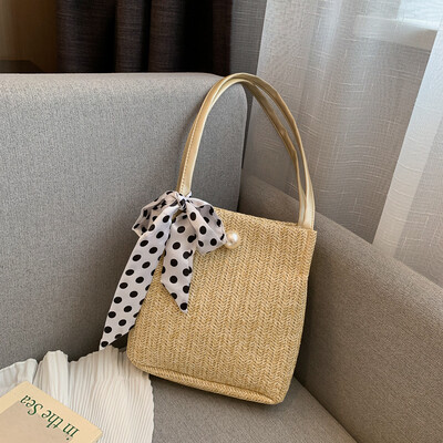 

Fashion wild bow shoulder bag 2019 new casual simple woven bag female Sen temperament handbag