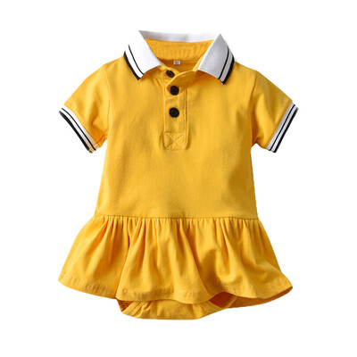 

Infant Baby Girls Short Sleeve Gentleman Solid Striped Romper Bodysuit Dress
