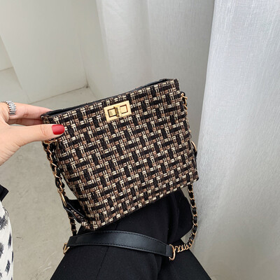 

Tailored Fashion Women Retro Weave Wool Bucket Bag Crossbody Bag Chain Shoulder Bags