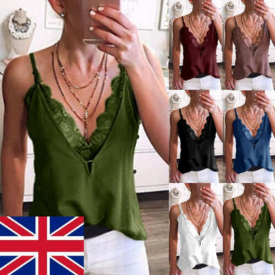 

UK Women Loose Sleeveless Vest Camisole Casual V-Neck Tank Tops Blouse T-Shirt
