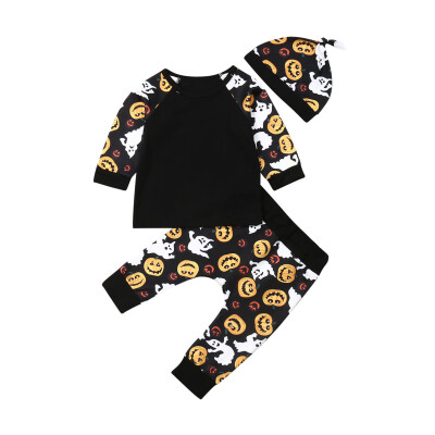 

Halloween Infant Kids Baby Boy Pumpkin T-shirt Tops Long Pants Hats Outfit Clothes