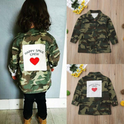 

New Girls Boys Camo Jacket Kids Autumn Long-Sleeved Button Coats Age 2-8Years