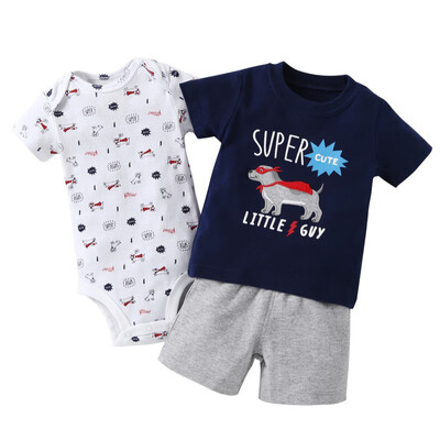 

Baby Sets Boy & Girl Clothing Set Active Cartoon Cotton Short T-shirt Shorts or Romper 3 Pcs Set Baby Clothes