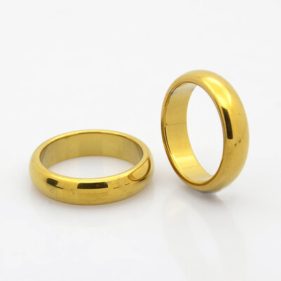 

Electroplate Non-Magnetic Synthetic Hematite Wide Band Rings Golden Plated 19mm