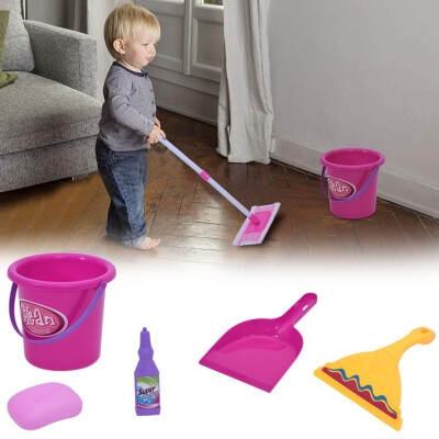 

Pretend Play Kids Toy Cleaning Supplies Set With Mop Bucket And Accessories