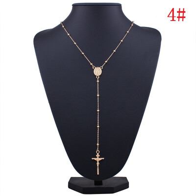 

2018 New Fashion Religious Style Geometric Rosary Cross Pendant Chain Alloy Necklace Jewelry