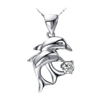 

Double Dolphin Rhinestone Pendant Necklaces Two Styles Cute silver plated Jewelry Women