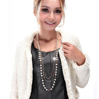 

New Women Pearl Multilayer Sweater Chain Pendant wedding Necklace Fashion Jewelry