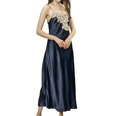

Toponeto New Women Simulation Silk Pajamas Sexy Lace Lingerie Bride Nightdress Sleepwear