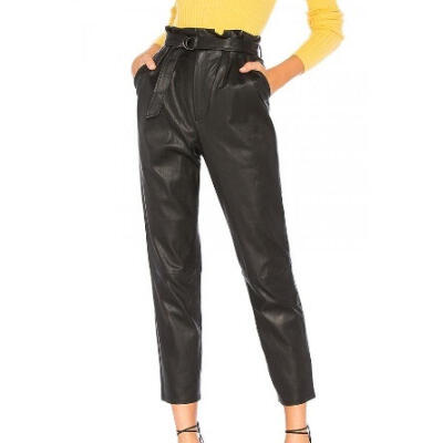 

Womens High Waist Paperbag PU Leather Trousers Ladies Party Cigaratte Pants